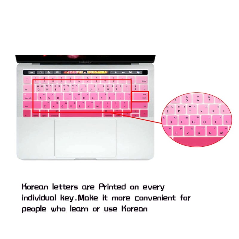 HRH Korean Language Silicone Keyboard Cover for MacBook Pro with Touch Bar 13 Inch and 15 Inch (A2159/A1989/A1706,A1990/A1707) 2019 2018 2016 2017 Release USA Version,Ombre Pink - Image 1